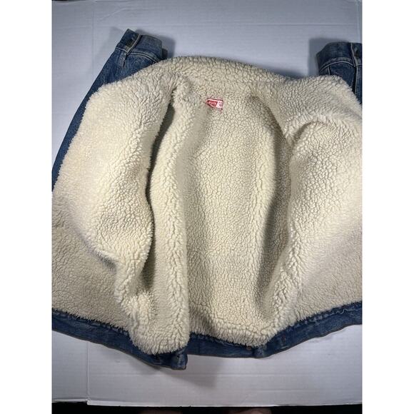 Vintage 80s Levis Denim Jean Trucker Jacket Sherpa Lined Size 42 Red Tab Hipster - Picture 5 of 9